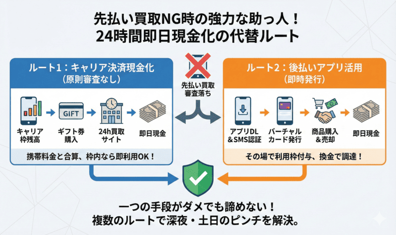 24時間対応の先払い買取で審査落ちした時の対処法