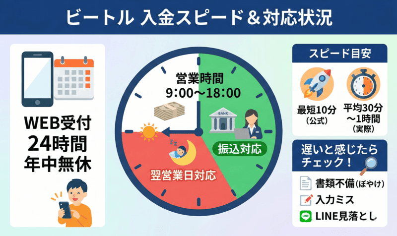 ビートルの入金スピードと対応状況