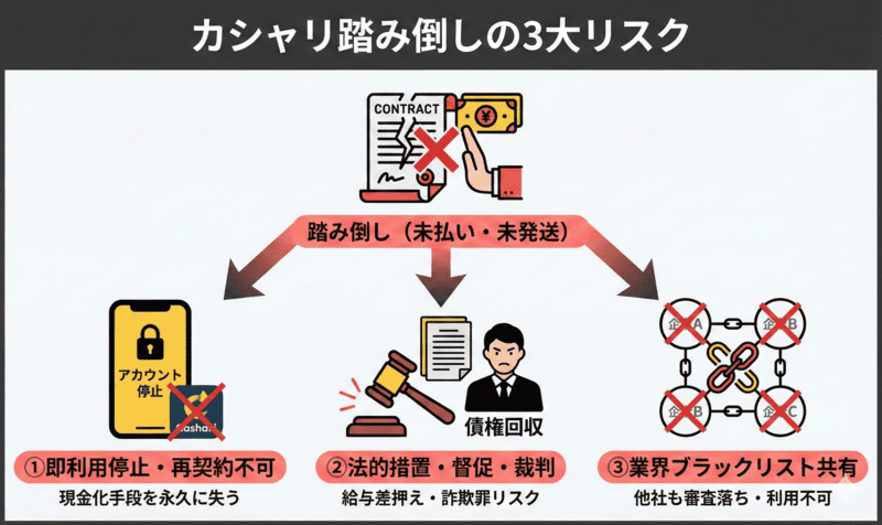 カシャリの踏み倒しは危険！審査落ちへの影響と法的リスク