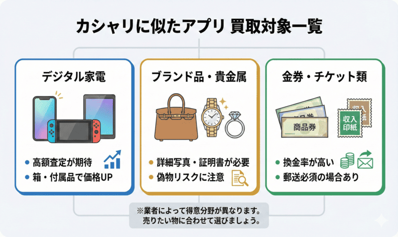 カシャリに似たアプリは何が売れる？買取対象の一覧