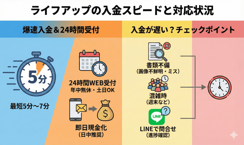 ライフアップの入金スピードと対応状況