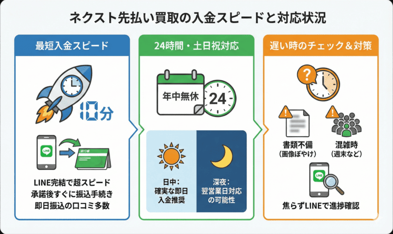 ネクスト先払い買取の入金スピードと対応状況
