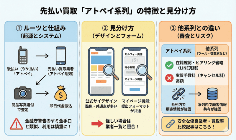 先払い買取のアトペイ系列とは？業者の特徴と見分け方