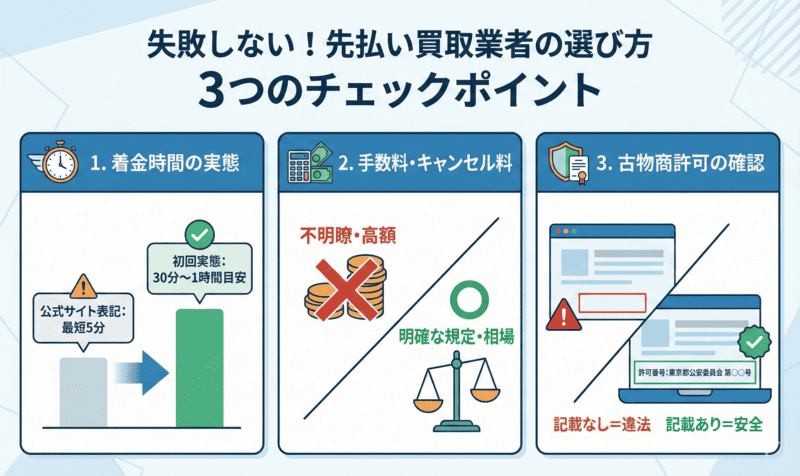 失敗しない先払い買取の爆速系業者の選び方