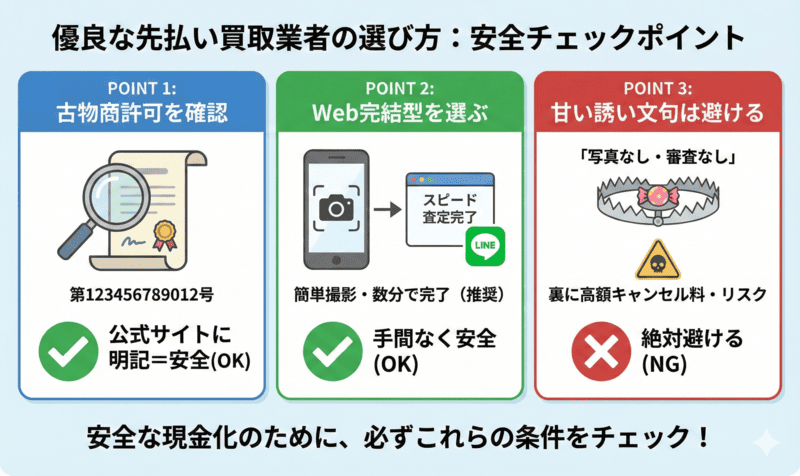 写真なしNGでも安全！優良な先払い買取業者の選び方