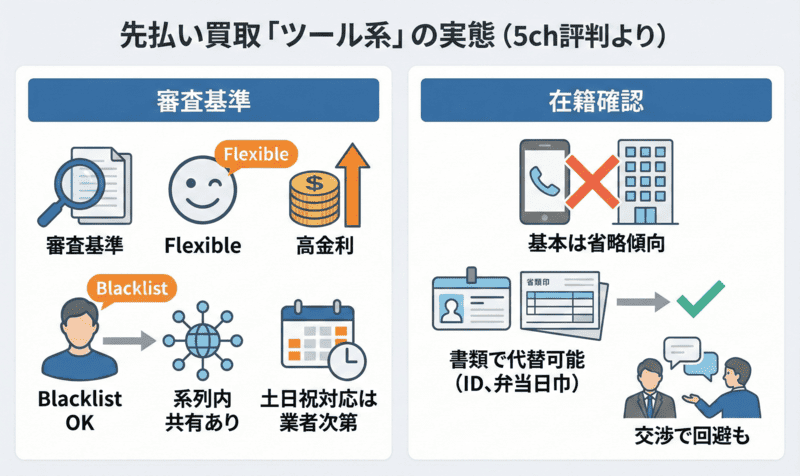 先払い買取「ツール系」の5ch評判と審査・在籍確認